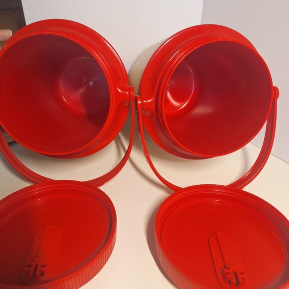 2 Vintage Pizza Hut Red & White Insulated Thermos Drink Coolers Handles 80s Lot - Picture 5 of 7